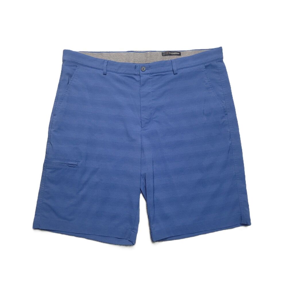 Greg Norman Golf Shorts Mens 38 Chino Blue Striped Stretch Utility